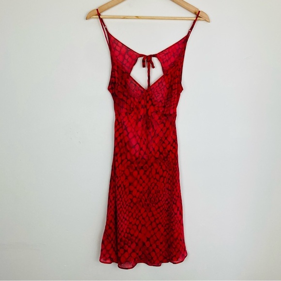 Victoria’s Secret red python print sheer silk slip dress with low back and tie.M - Picture 1 of 5